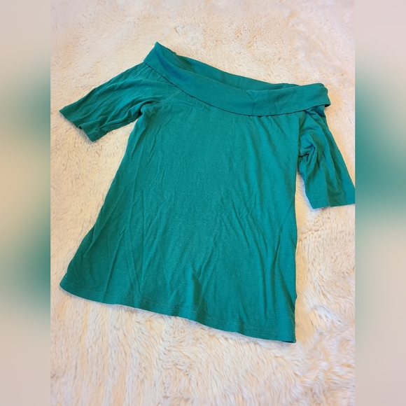 Ett:twa By Anthropologie off shoulder Boat Neck Green top - Picture 4 of 6